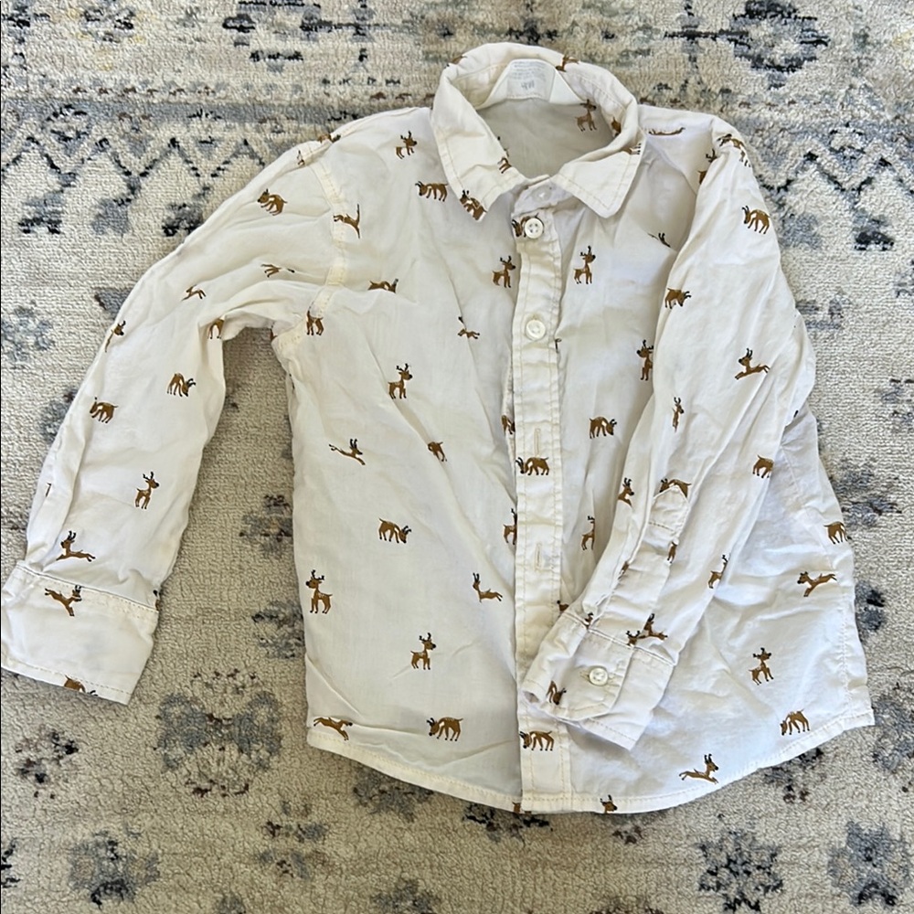White Button-Up Shirt with Animal Print
